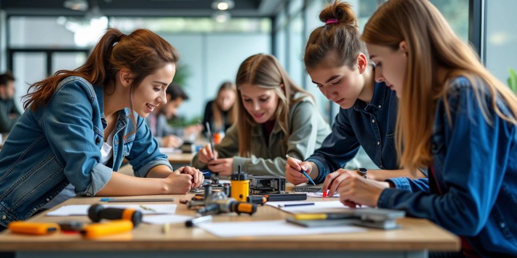 Estudantes em aula prática de cursos técnicos.